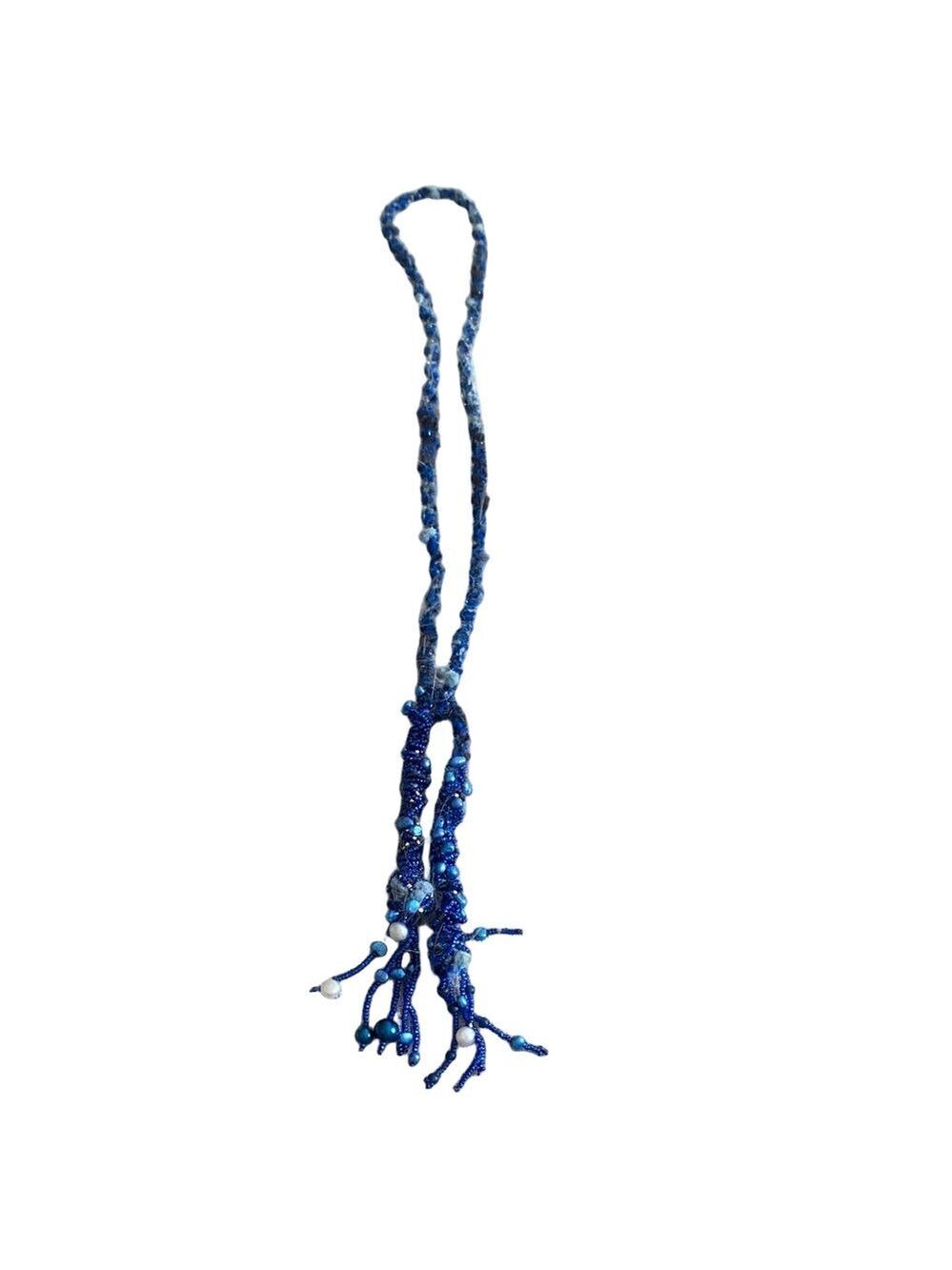 Handmade Blue Beaded Lariat Necklace 41”